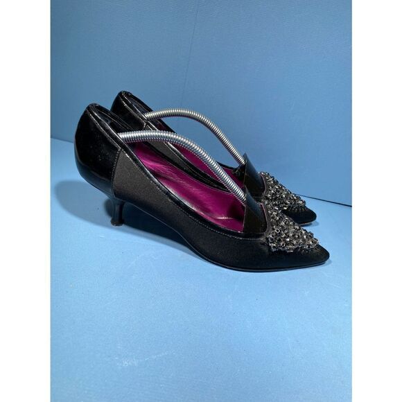 Beverly Feldman Black  Leather Kitten Heels Size 6,5 - Picture 3 of 8